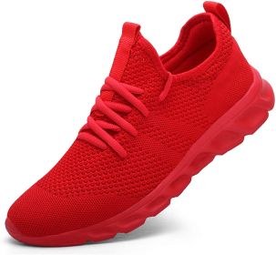 2022 Summer men's casual shoes light sneaker white large size outdoor breathable mesh fashion sports black running tennis shoes (Color: Red, Shoe Size: 45)