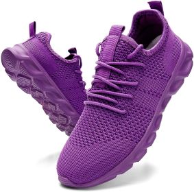 2022 Summer men's casual shoes light sneaker white large size outdoor breathable mesh fashion sports black running tennis shoes (Color: Purple, Shoe Size: 37)