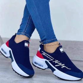 Tennis Shoes for Women 2022 Gym Sports Shoes Female Wedge Platform Sneakers Lace-up Breathable Walking Shoes Tenis Feminino (Color: Blue, Shoe Size: 35)