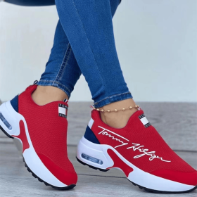 Tennis Shoes for Women 2022 Gym Sports Shoes Female Wedge Platform Sneakers Lace-up Breathable Walking Shoes Tenis Feminino (Color: Red, Shoe Size: 35)