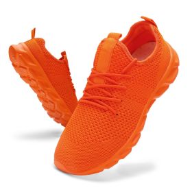 2022 Summer men's casual shoes light sneaker white large size outdoor breathable mesh fashion sports black running tennis shoes (Color: orange, Shoe Size: 38)