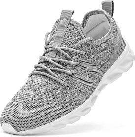 2022 Summer men's casual shoes light sneaker white large size outdoor breathable mesh fashion sports black running tennis shoes (Color: GREY, Shoe Size: 45)