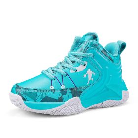 New leather children's basketball sneakers teenagers primary and secondary school students student trend sports casual shoes (Color: Moonlight, size: 33)