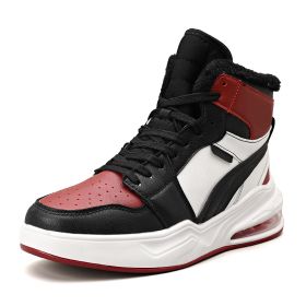 New trend fashion all cushion men's shoes high top board shoes basketball sneakers men's fashion shoes (Color: Black red, size: 45)