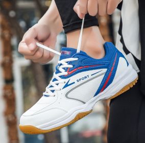 New wear resistant non-slip lightweight breathable men's and women's badminton shoes tennis shoes men's sports shoes (Color: White blue, size: 41)