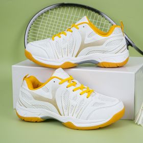 New super light breathable couple badminton shoes Fashion comfortable men's sports shoes tennis shoes (Color: White gold, size: 37)