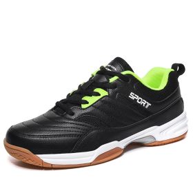 New comfortable breathable tennis shoes beef tendon sole anti-slip cushioned leisure badminton shoes comprehensive training men's shoes table ten (Color: Black green, size: 40)
