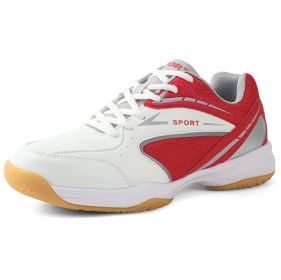 New wear resistant non-slip lightweight breathable men's and women's badminton shoes tennis shoes men's sports shoes (Color: White red, size: 40)