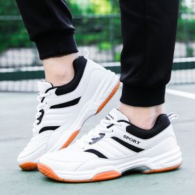 New comfortable breathable tennis shoes beef tendon sole anti-slip cushioned leisure badminton shoes comprehensive training men's shoes table ten (Color: Black white, size: 43)