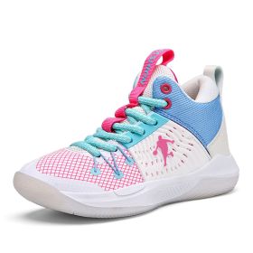 New fashion children's shoes comfortable and breathable all match primary and secondary school students youth basketball sports shoes running sho (Color: White pink, size: 31)
