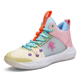 New fashion children's shoes comfortable and breathable all match primary and secondary school students youth basketball sports shoes running sho (Color: White yellow, size: 31)