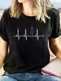 Yoga Heartbeat Shirt - Perfect Yoga Tree Pose T-Shirt, Casual Short Sleeve Top For Spring & Summer, Women'S Clothing (Color: Black, size: M)
