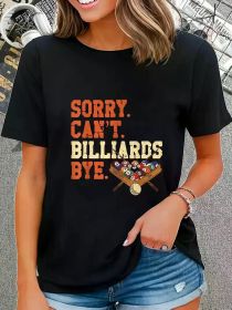 Women's Vintage "Sorry, Can't Billiards" Graphic T-Shirt - Casual Short Sleeve Shirt with Pool Player Design, Black (Color: Black, size: S)