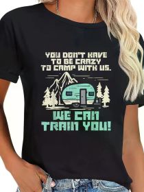 Crazy Camp With Us Funny Camping Van RV Camper Men Women T-Shirt Casual Short Sleeve Shirt (Color: Black, size: XXL)