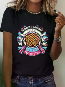 Women's Pi Day Graphic Tee - Infinite Pie Design, 100%, Short Sleeve Casual Shirt for Spring/Summer, Black with Colorful Print (Color: Black, size: L)