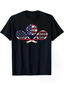 US Flag Tennis Ball Racket Vintage Patriotic Men Women Men Women T-Shirt, 100% Cotton, Halloween Thanksgiving (Color: Black, size: XL)