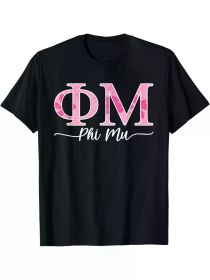 Soft Cotton Phi Mu Sorority Graphic Tee for Men - Breathable, Casual Short Sleeve Shirt with Unique Design (Color: Black, size: L)