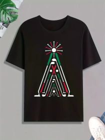 1pc Golf Clubs and Tees Print T-Shirt for Men - 100% Cotton Crew Neck Tee Shirt with Geometric Pattern - All-Season Knit Fabric (Color: Black, size: XL)