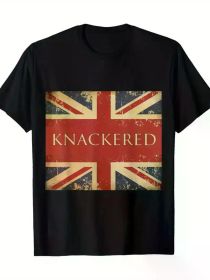 Knackered Shirt England Union Jack Flag Print for Men Women Couple Fashion T-Shirt, Street Short Sleeve Cotton T-Shirt, (Color: Black, size: L)