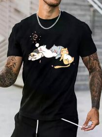 Men's Cute Cat Napping Graphic Tee - Soft Cotton, Short Sleeve Casual Shirt for All Seasons - Perfect Gift for Cat Lovers (Color: Black, size: XXXL)