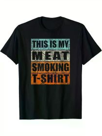 [Casual Comfort] Men's Vintage BBQ Smoker T-Shirt - "This Is My Meat Smoking T-Shirt" Retro Graphic Tee (Color: Black, size: XXXL)
